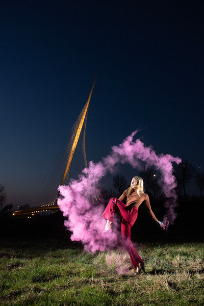 In actie met fotografie workshop kleurpoeder met zonsondergang