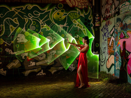 light painting photography with green northern light, LIghtTubePro