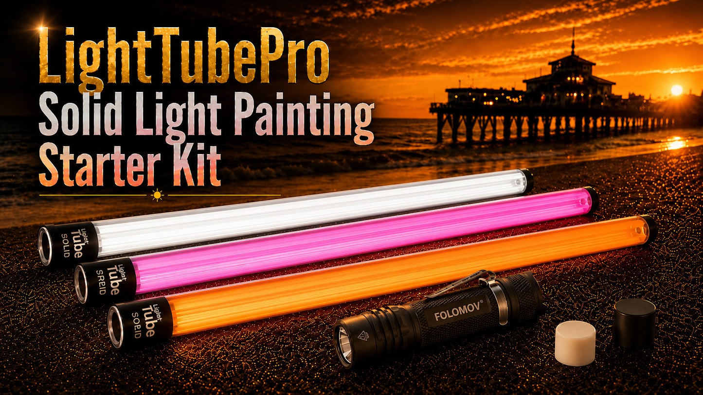LightTubePro Solid Light Painting Starter Kit met drie tubes, zaklamp en twee doppen