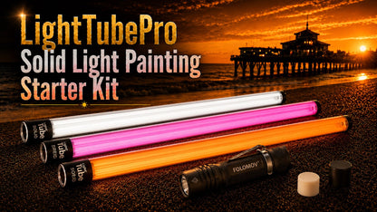 LightTubePro Solid Light Painting Starter Kit met drie tubes, zaklamp en twee doppen