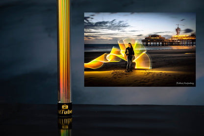 Warm gold sunset golden hour light tube with rainbow effect for light art