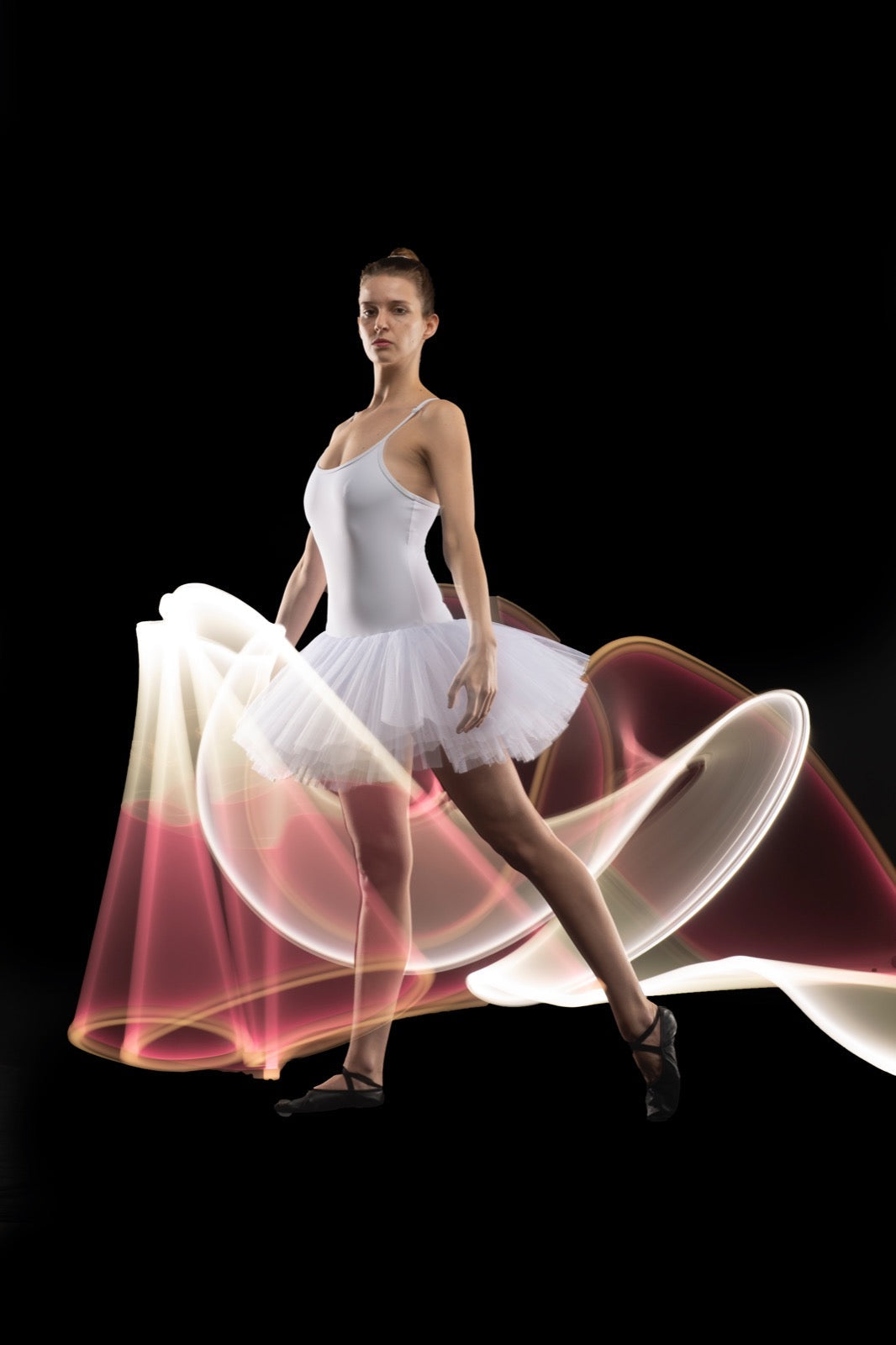 ballet model light tube painting, dancing in the light