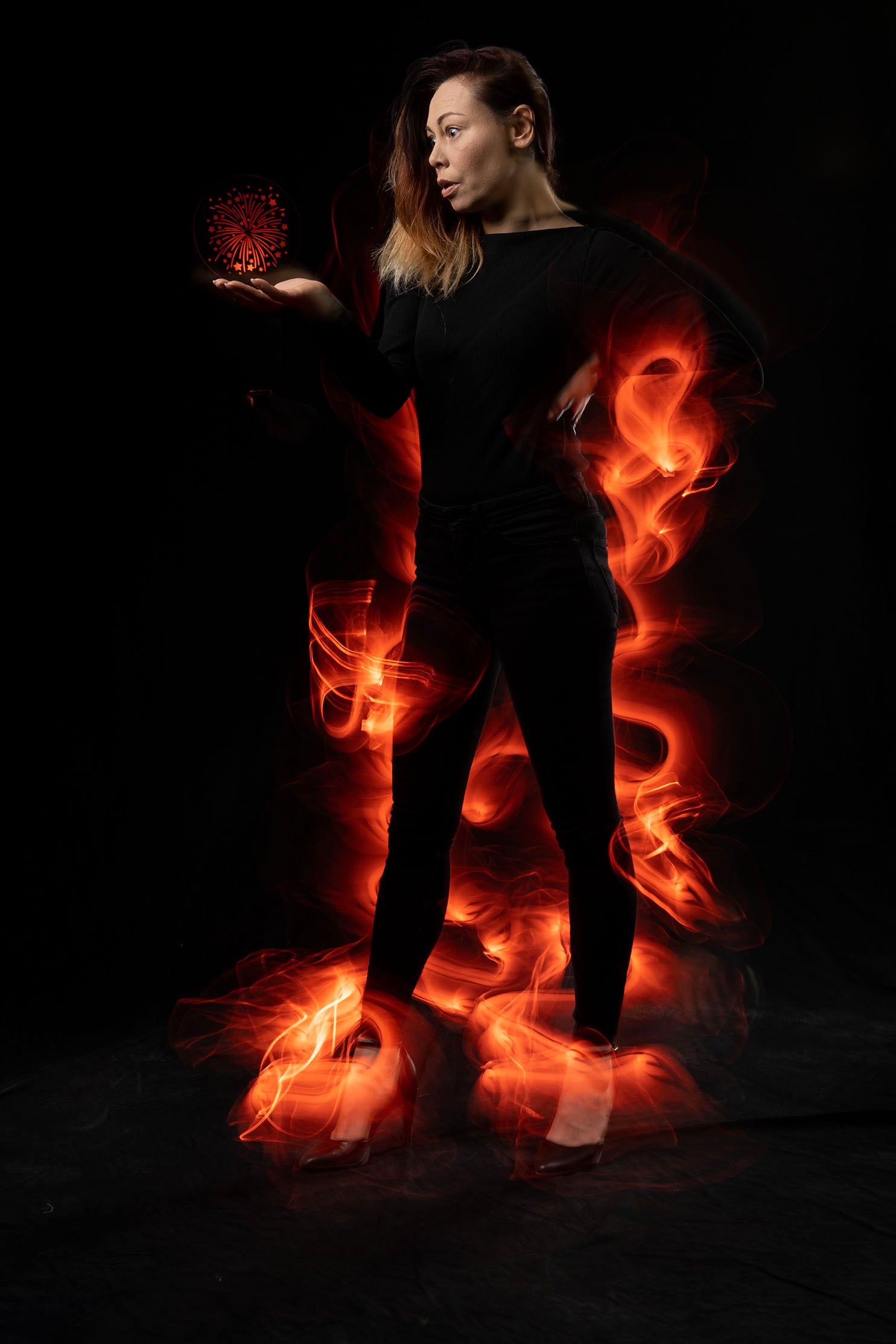 stardust and flames with light blade painting on model