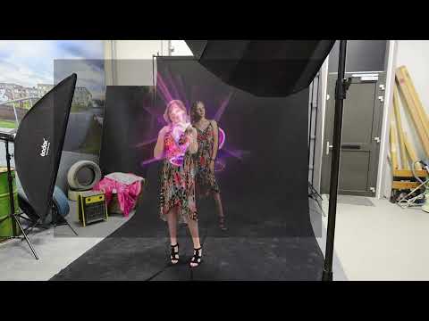 demo light painting photography video with blue tube blade and model
