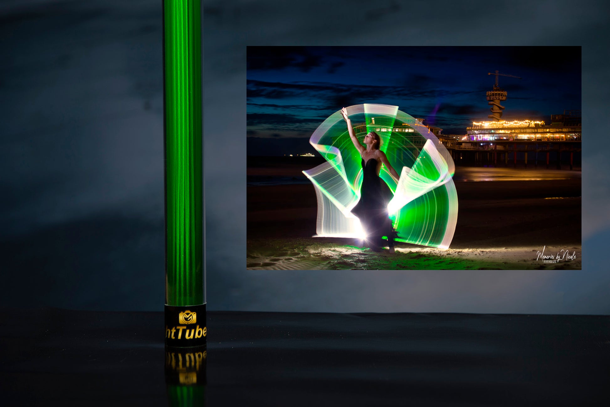 Light painting on the beach with norther light tube photography